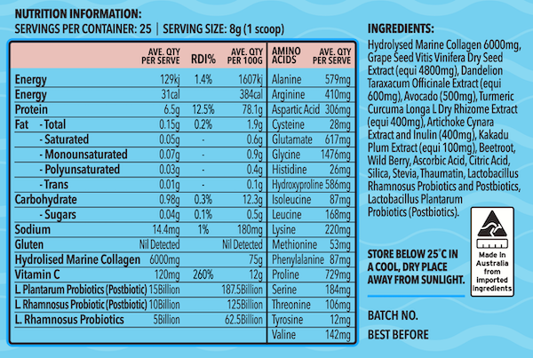 Super Pro Collagen Nutritional Info